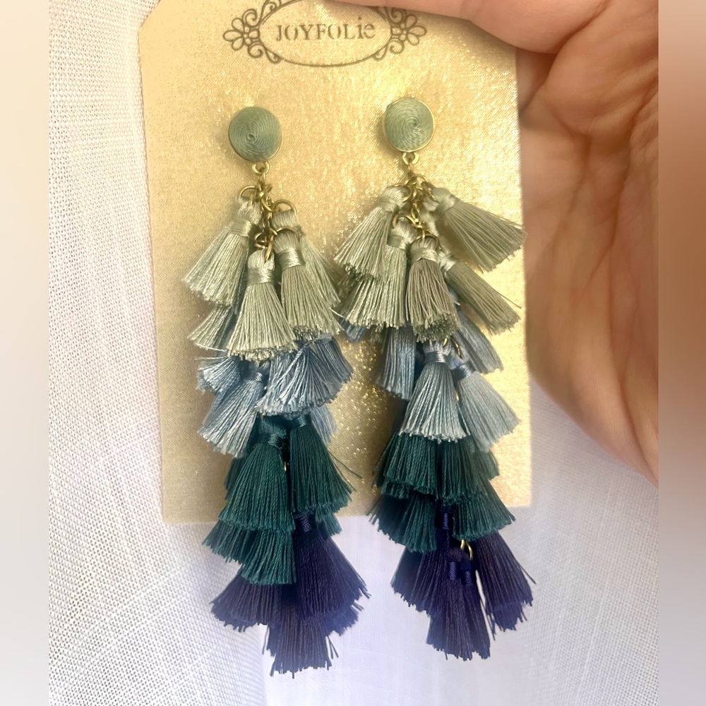 Joyfolie Ombre Grey-to-Navy Layered Tassel Earrings